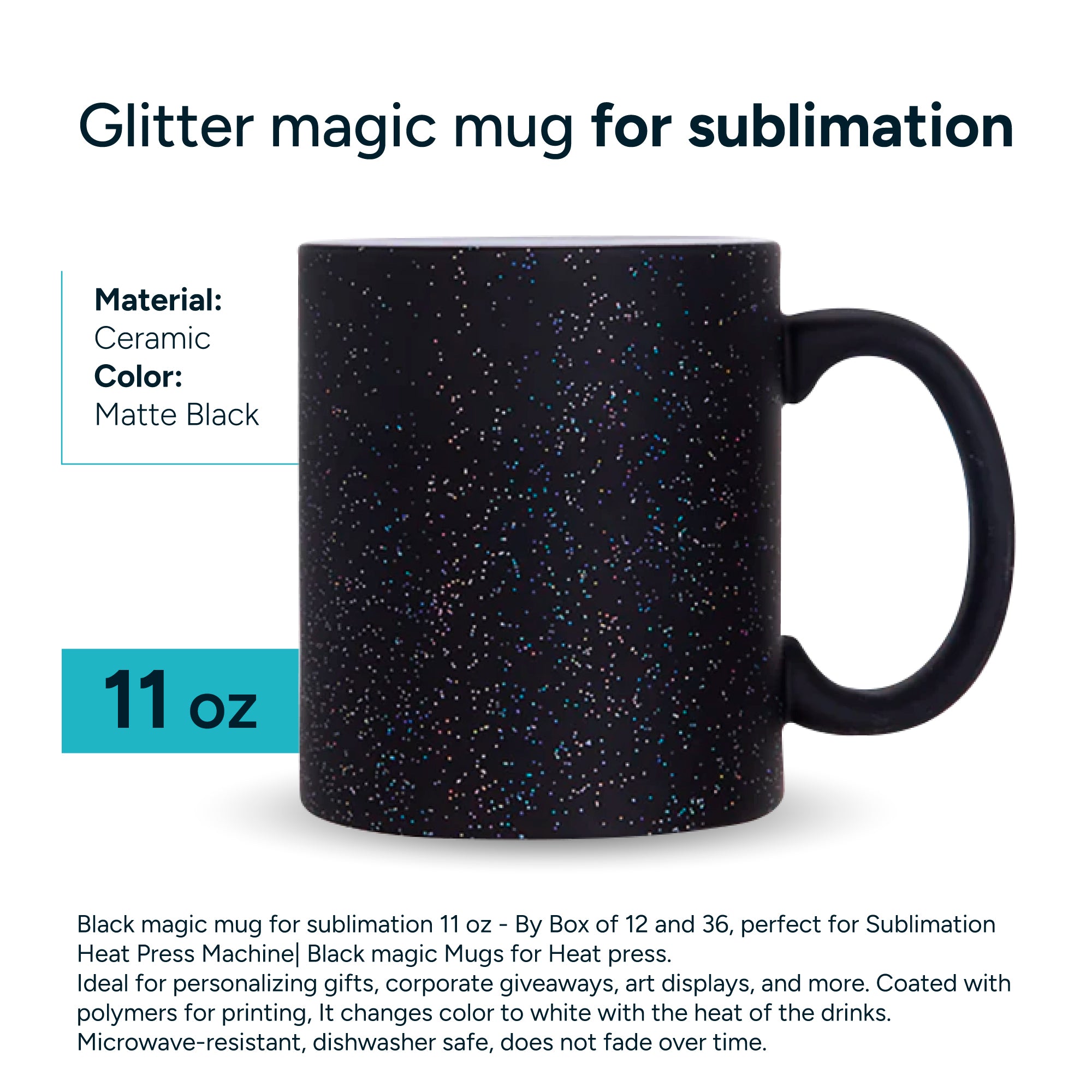 Glitter Black magic mug for sublimation 11 oz - By Box of 36