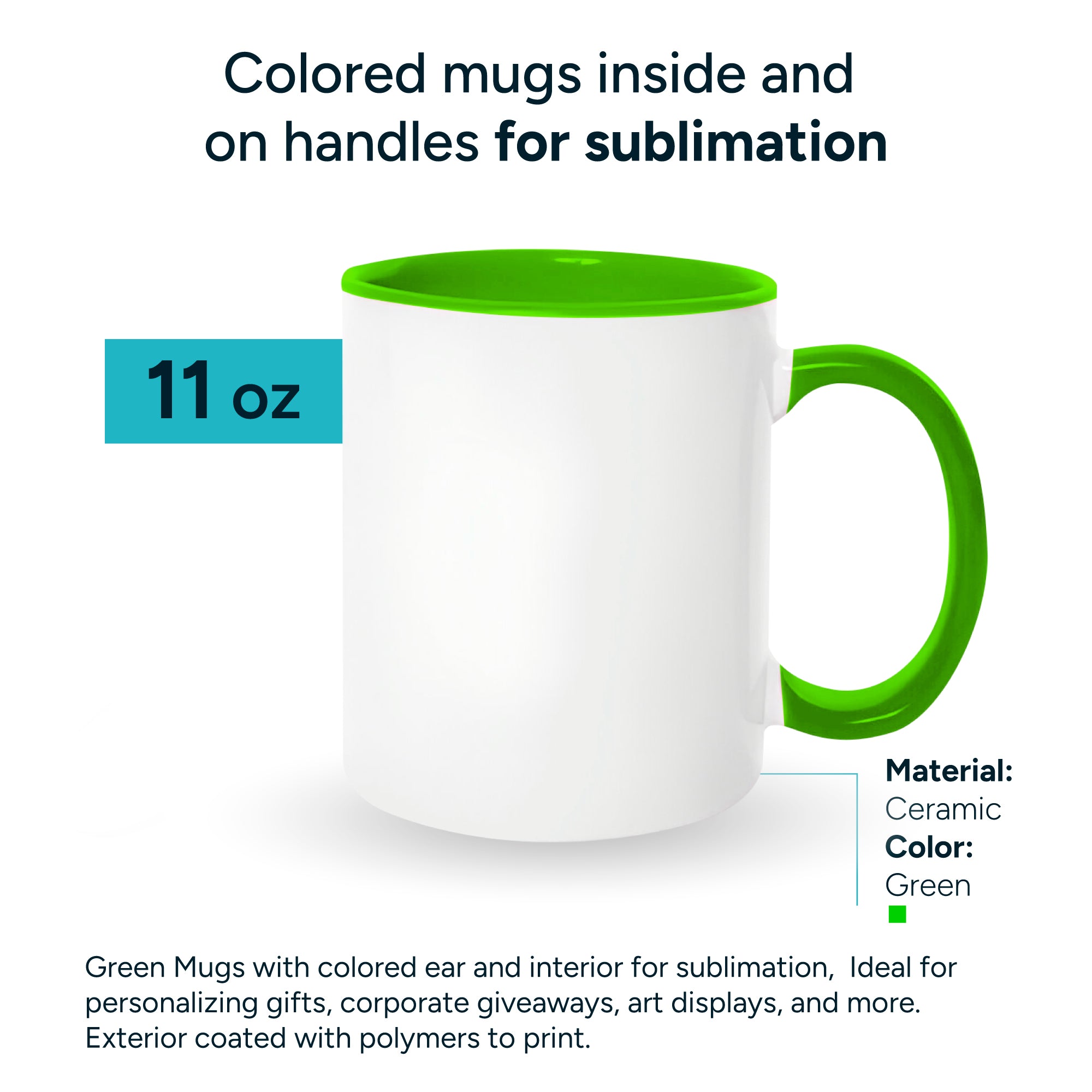 Light green mugs inside and on handles for sublimation 11 oz