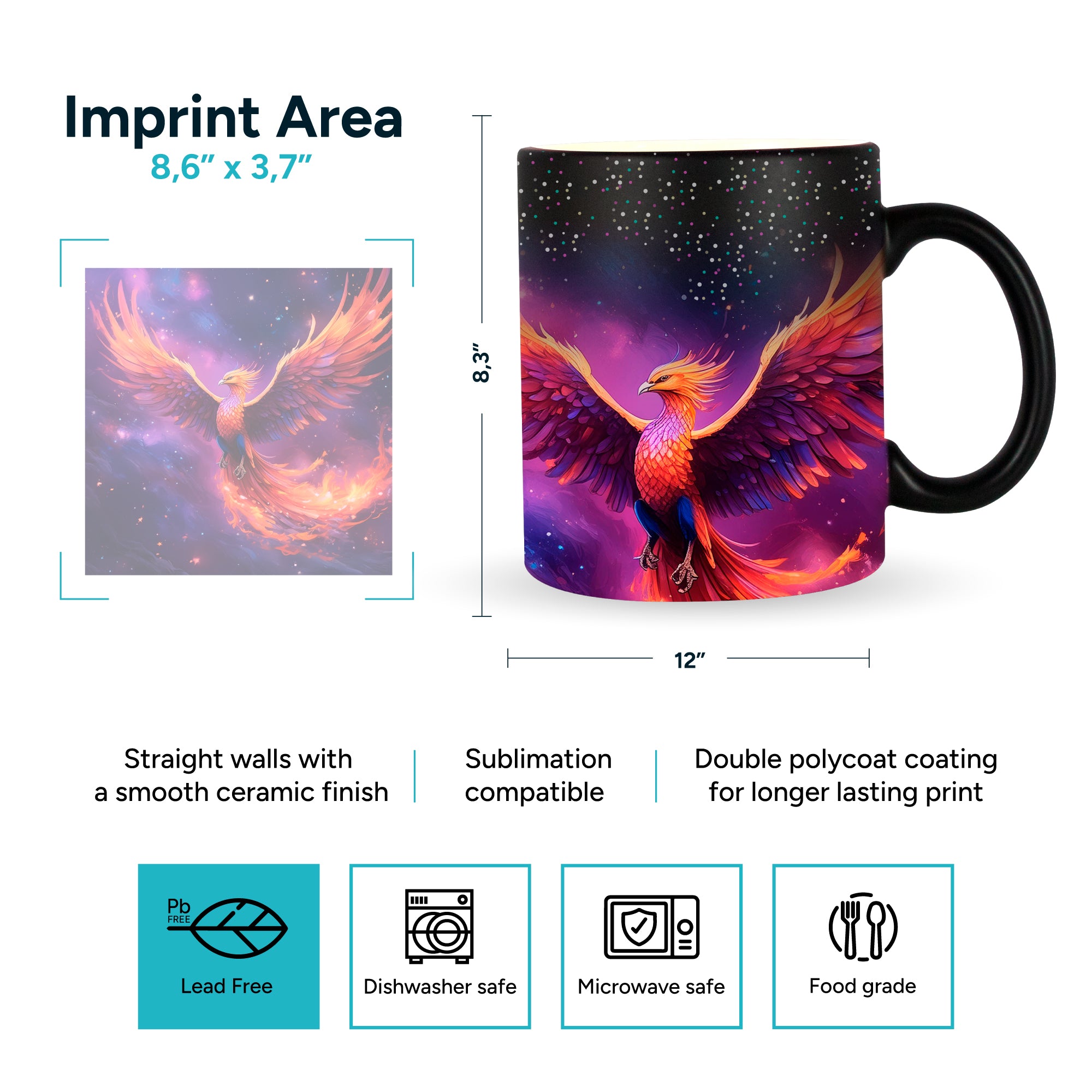 Glitter Black magic mug for sublimation 11 oz - By Box of 36