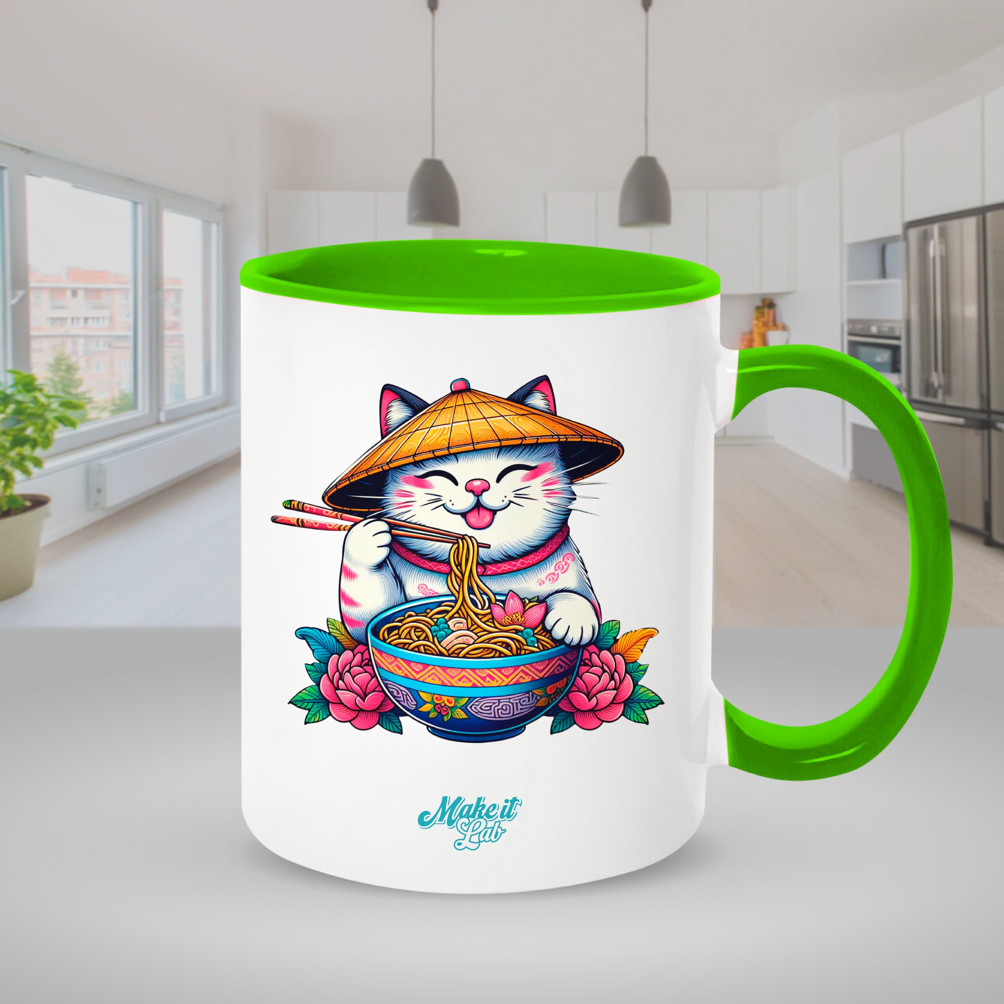 Light green mugs inside and on handles for sublimation 11 oz