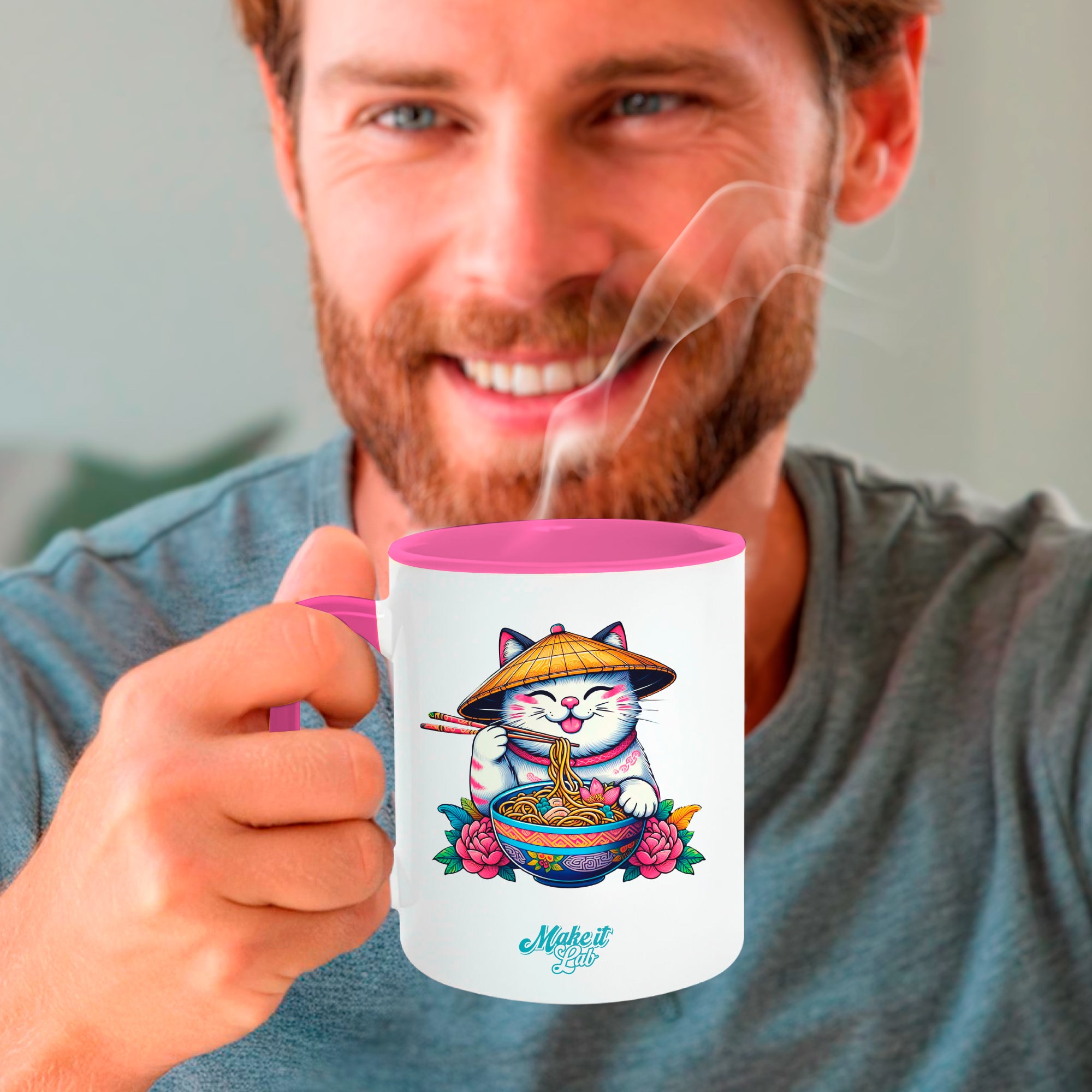 Pink mugs inside and on handles for sublimation 11 oz