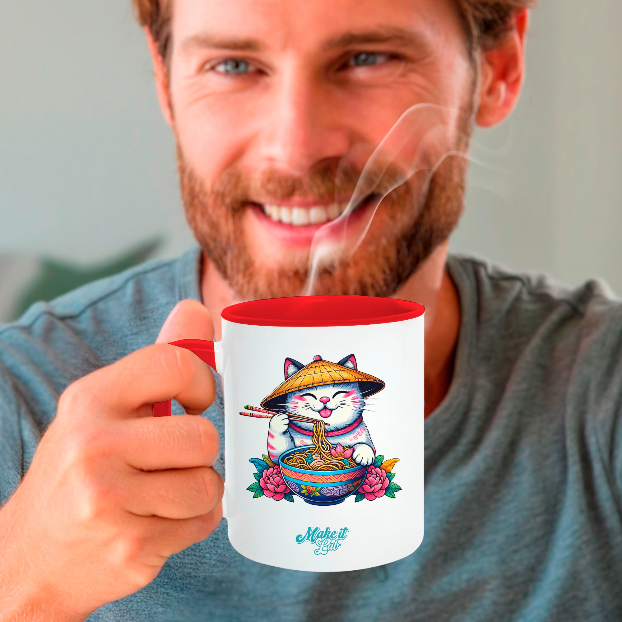 Red mugs inside and on handles for sublimation 11 oz